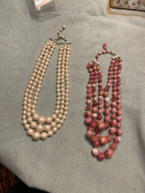 Vintage Triple Strand Necklace BUNDLE (2) | Faux Pearl Graduated Choker + Chunky